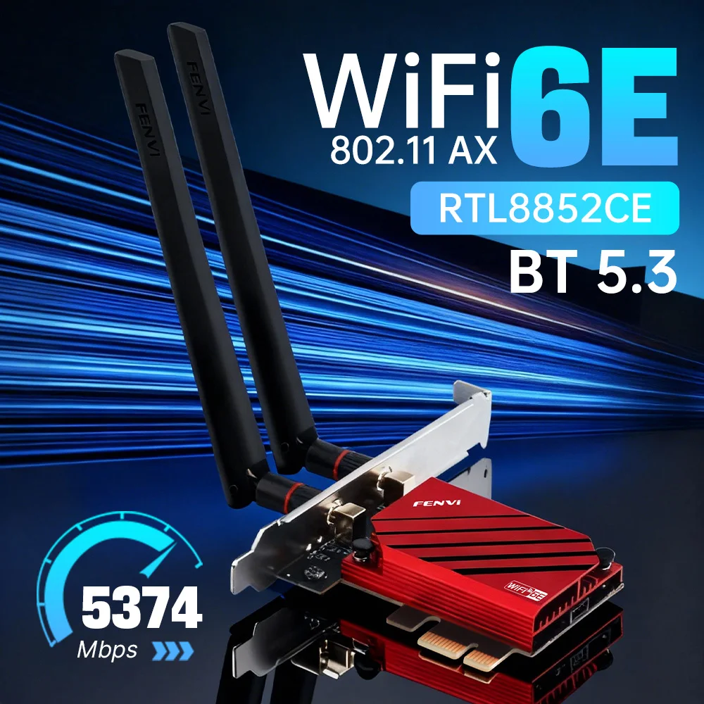 

FENVI AXE5400R RTL8852CE PCIE WiFi 6E Adapter Thire band 2.4G/5G/6GHz Bluetooth 5.3 Network Card for Win 10/11