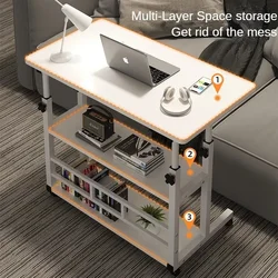 Mesita de noche con elevación móvil, mesa de doble capa para ordenador portátil, práctica mesa de estudio para dormitorio, escritorio para juegos de ordenador