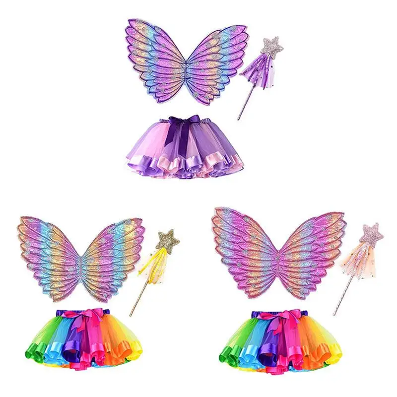 

Fairy Costume 3 Pcs Girls Princess Fairy Costume Set With Butterfly Wings Tutu Wand Dress Up For Birthday Halloween Christmas