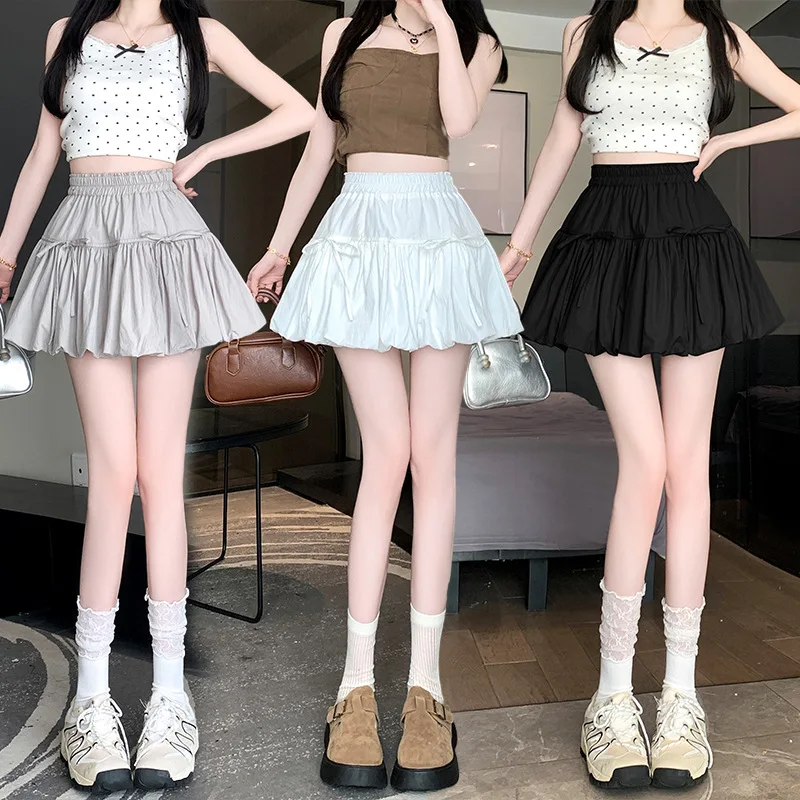 

Mini Dress Summer Design Sensibility Elastic Waist Tied Waist Flower Bud Cool Lantern Skirt Real Test Folding