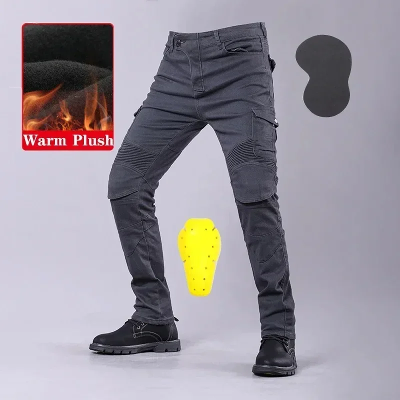 Winter motorcycle pants plush warm windproof riding double fleece wear-resistant plus fleece motorcycle jeans with protective ge