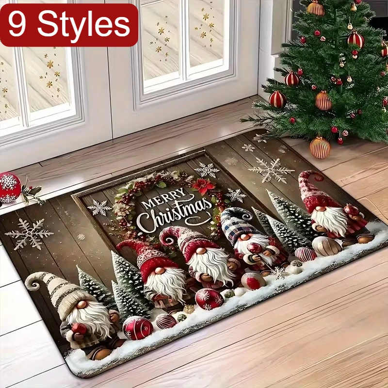 Newest 1pc Christmas Theme Door Mat, Non-Slip Rug with Santa Claus Design for Holiday Decorations and Party Accessories 크리스마스 매트