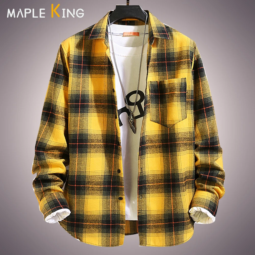 Vintage koszula w kratkę mężczyźni Casual Camisas Hombre kieszonkowy projektant Plaid luźny Hop Streetwear Harajuku męskie koszule robocze 6XL