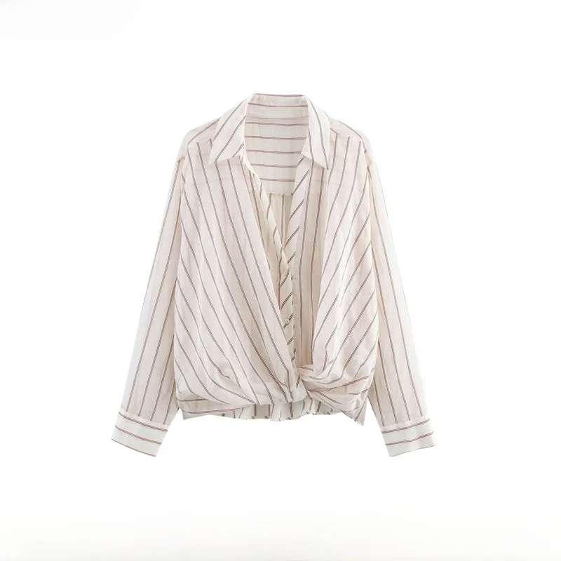 New Spring Summer Metal Line Pattern Women's Shirt Versatile ZR Style Fashionable Loose Fit Polyester Long Sleeve Casual Shirt