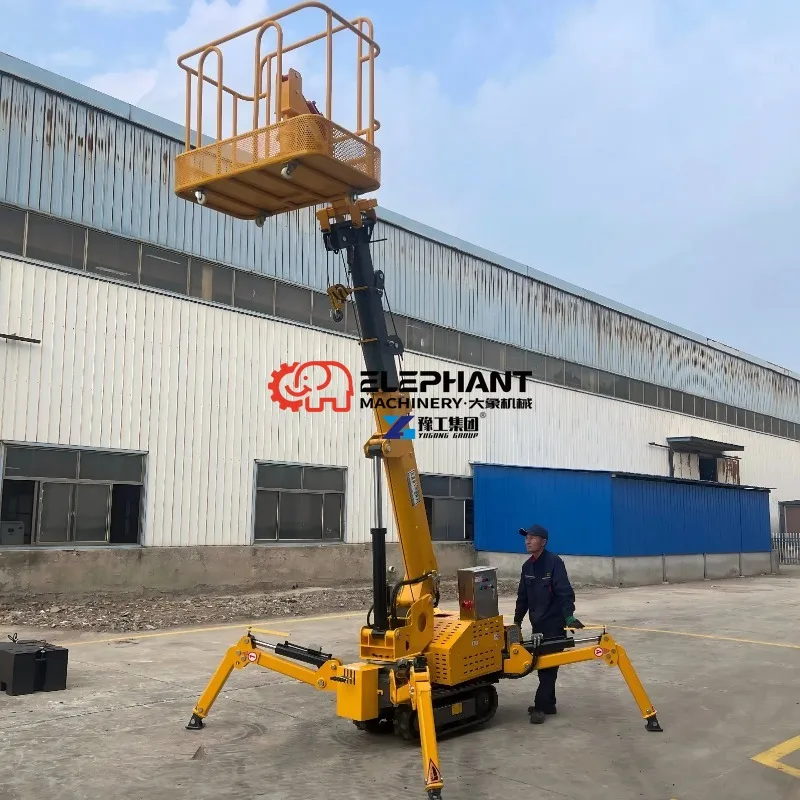 Electric Remote Control Mini Spider Crane with Safety Man Basket, Compact Hydraulic Lifting Machinery Factory Direct