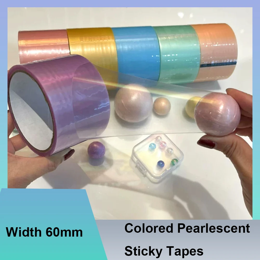 Width 60mm Colored Pearlescent Sticky Tapes Decompression Adhesive Rolling DIY Craft Tape Making Sticky Balls Beginner Relax Toy