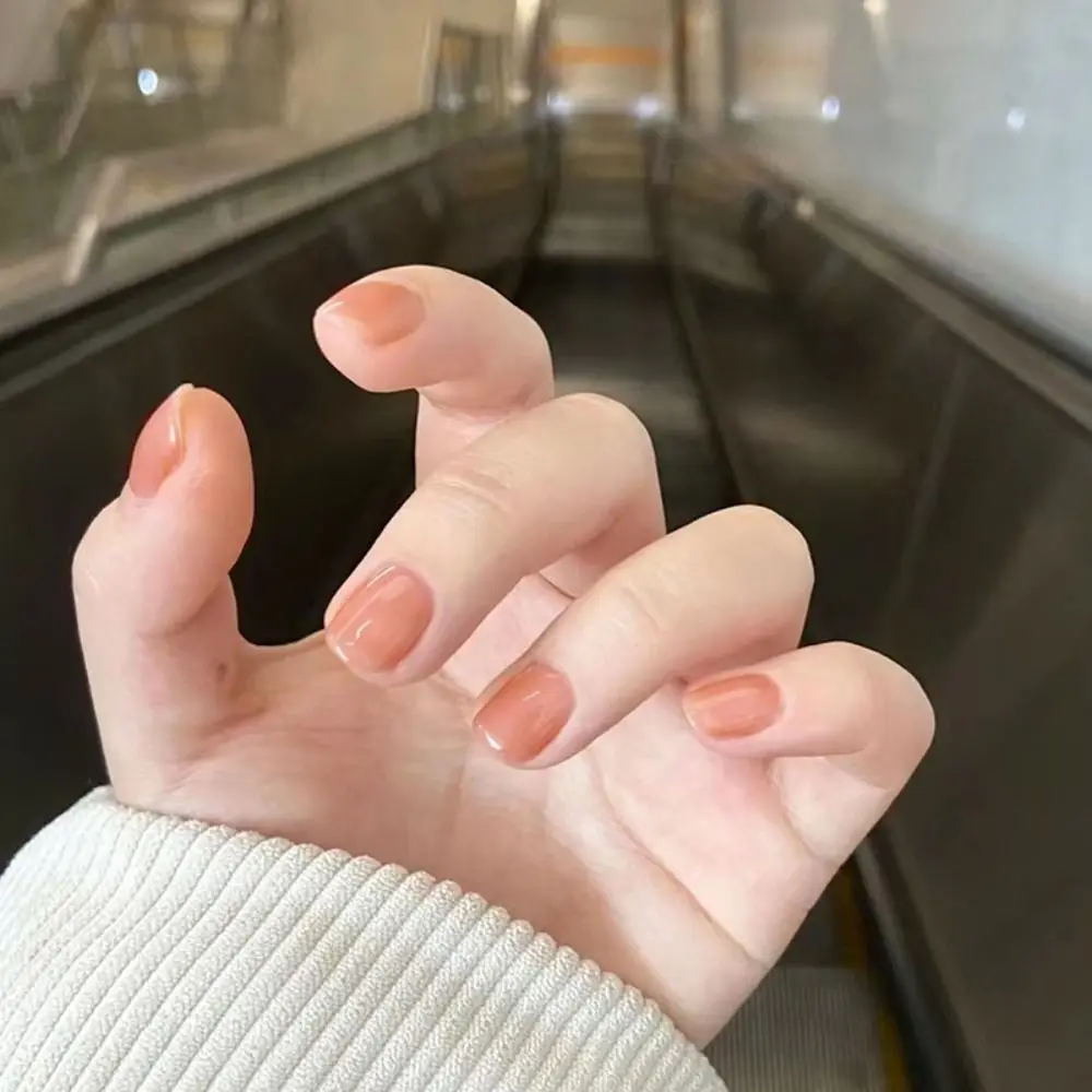 Detachable Short False Nails French Solid Color Fake Nails Full Cover Round Nail Tips for Salon