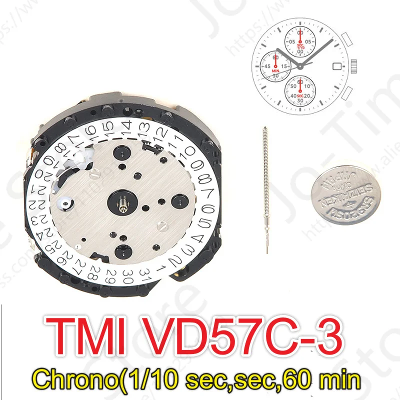 Relógio japonês do movimento de quartzo, acessórios originais do relógio, 6 mãos, 9, 12 segundos pequenos, VD57, VD57C, novo