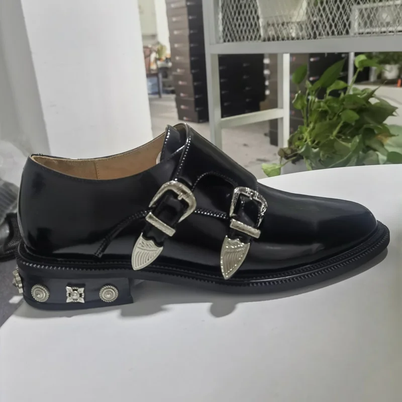 New Italy Black Leather Shoes Luxury Monk Strap Loafers Men Rivet Shoes Slip On Dress Shoes Male Party And Banquet Shoes