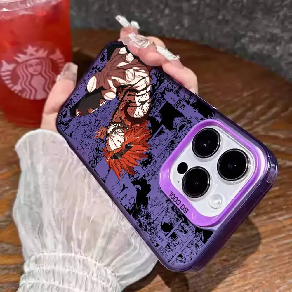 1 шт., чехол для телефона с изображением аниме E-Eijiro Kirishima, лазерный цвет IMD, серебристый корпус для iPhone 17, 16, 15, 14, 13, 12, 11 Air Pro Max Plus