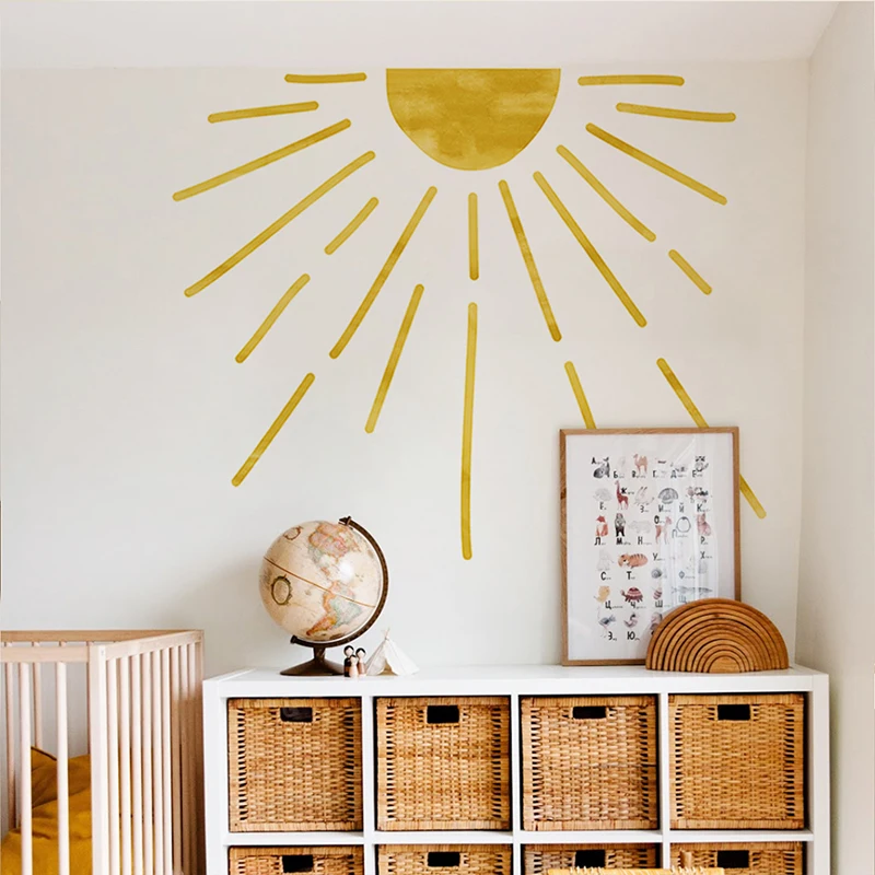 Bohemian Sun Adesivo de Parede Autoadesivo, Vinil Murais, DIY, Removível, Pintados à Mão, Decalques Sunshine, Quarto Infantil, Decoração Jardim de Infância