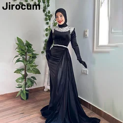 Jirocum Luxurious Mermaid Prom Gowns Women's High Neck Black Crystal Party Evening Gown Floor Length Special Occasion Dress 2024