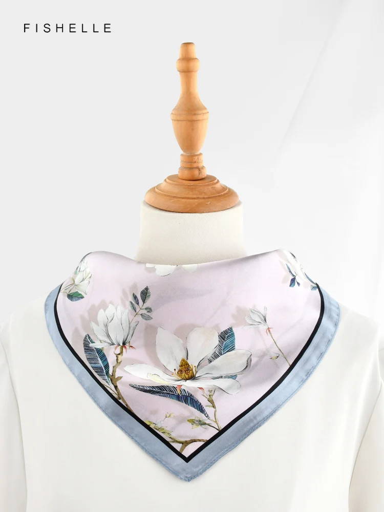 Pink elegant flowers100% natural real silk satin scarves small square scarf hijab shawl luxury gift 50cm women wrap neckerchief