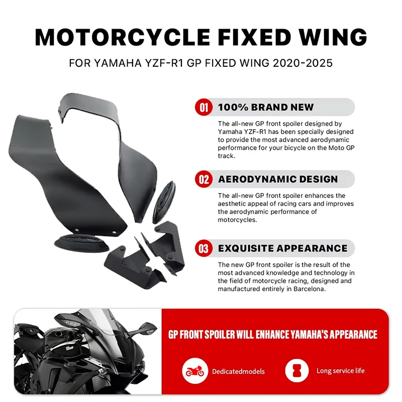 

Motorcycle aerodynamic front fixed wing spoiler side wing For Yamaha YZF-R1 YZFR1 YZF R1 GP 2020-2025 abs side winglet aileron