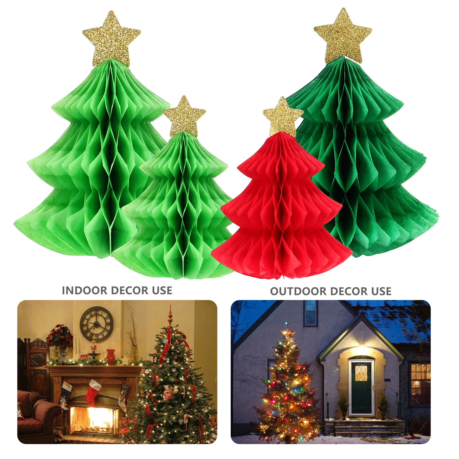 6 Pcs Christmas Tree Decoration Honeycomb Centerpieces Red Green Paper Party Supplies naments Festive Decorations Table