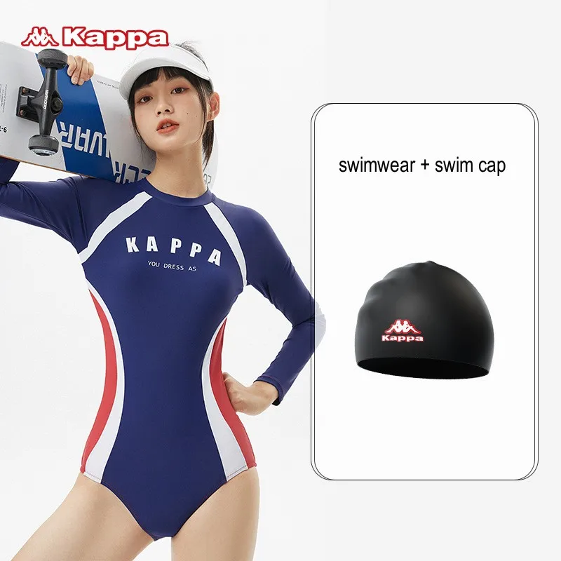 Kappa Women One Piece Professional Plus Size Push Up Competition Swimsuit Long Sleeve Beach Wear Surfing Swim Glasses Swim Cap