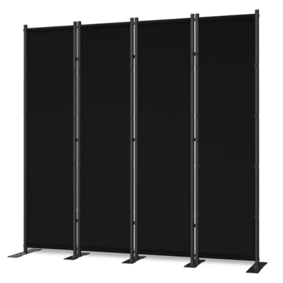 Home office bedroom 4-panel freestanding folding privacy screen, black MDF panels, sleek black finish, portable and stable desi