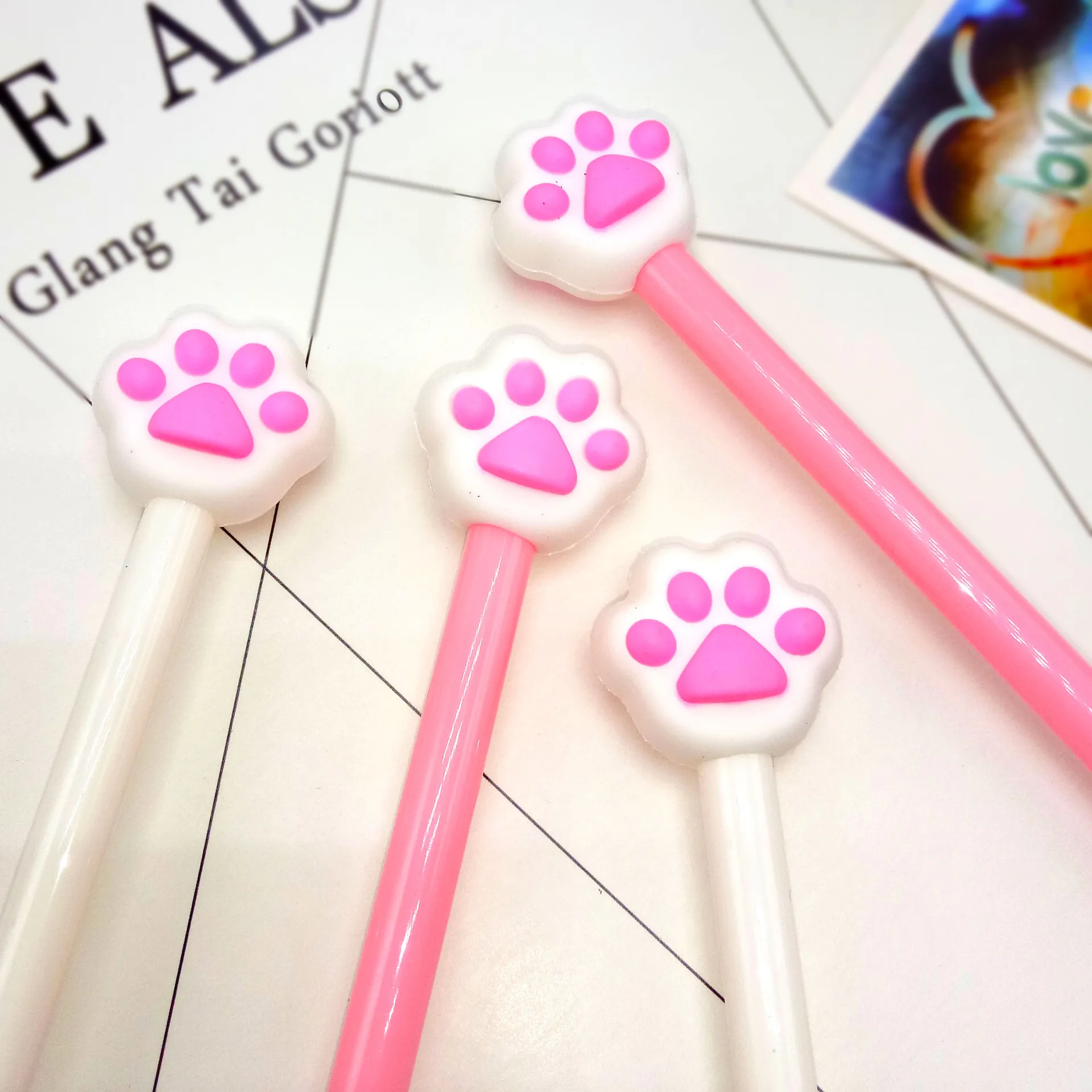 24 Pcs Wholesale Cute Cat Paw Pink Neutral Pen Gel Pens Student Writing School Bear Paw Stylos Cute Stationery Supplies