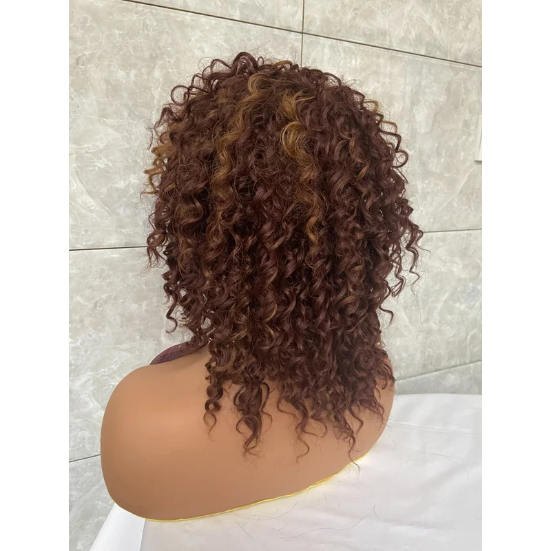 Afro Kinky CurlyAuburn Mix Brown Synthetic Hair Wig Women Soft Natural Daily Use