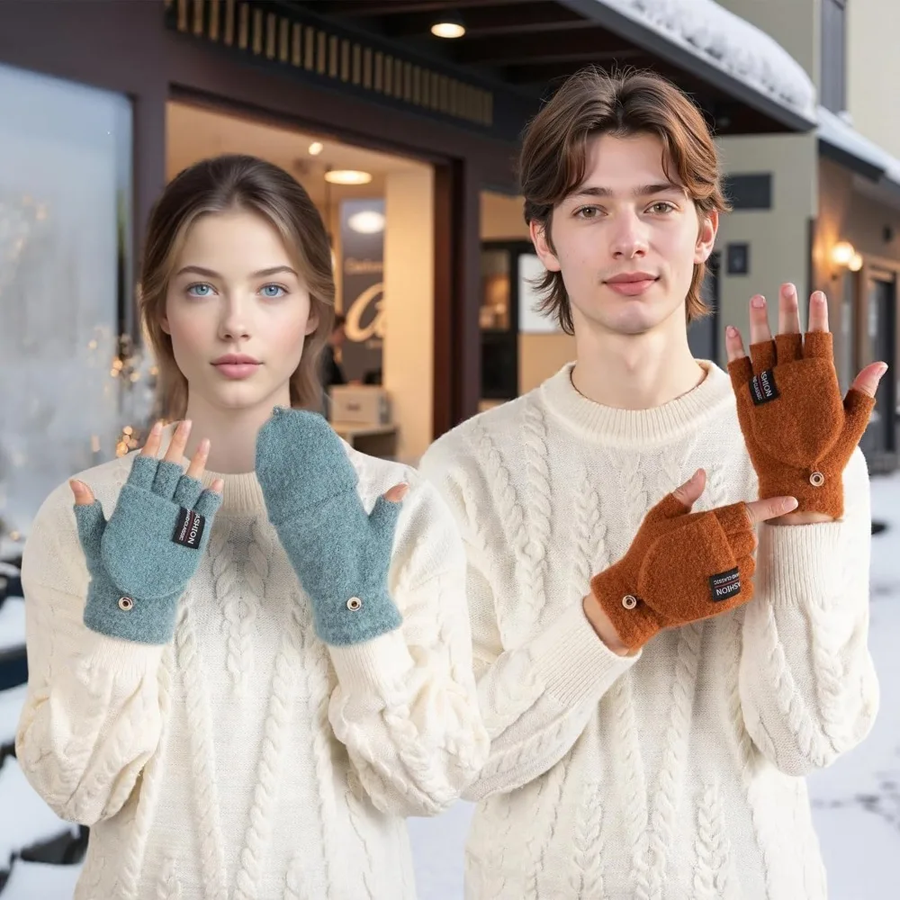 قفازات شتوية قابلة للتحويل بدون أصابع للرجال والنساء، قفاز نصف إصبع دافئ