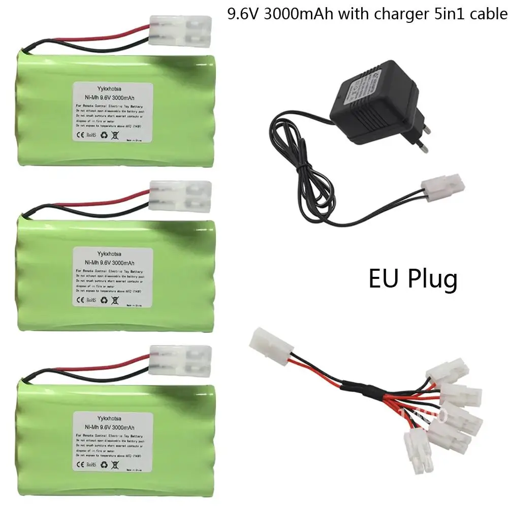 9,6 V 3000 mah Batterie mit Ladegerät 5in1 Kabel Für Rc spielzeug Auto Tank Zug Roboter Boot Gun AA 9,6 v NIMH Batterie Pack kostenloser versand