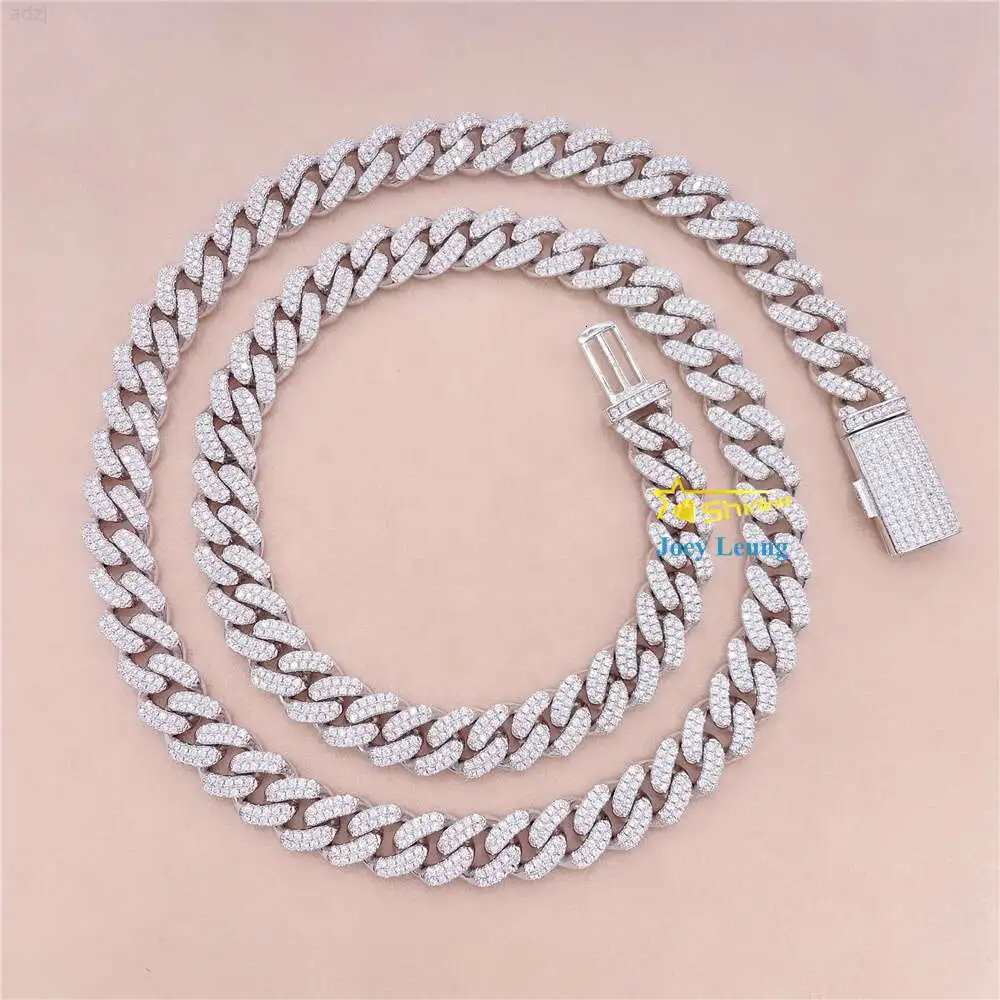 Pass Diamond Tester Vvs Moissanite Lab Diamond 10mm Round Edged Iced Out Cuban Link Chain Hip Hop Jewelry