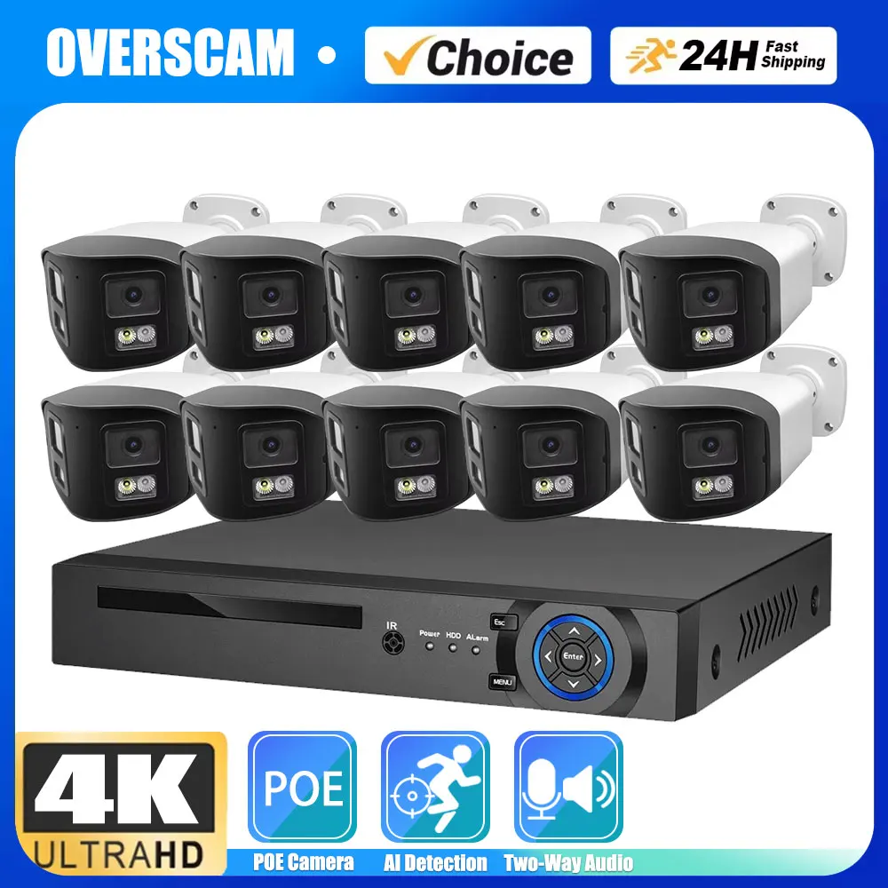 

4K 10CH POE NVR 8MP Dual Light Panoramic Camera POE Built in Mic Speaker AI Human Detect Color Night Vision Surveillance System