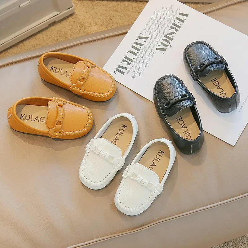 Boys Leather Shoes Black White for School Party Wedding Kids Formal Flats Loafers Slip-on Soft Loafers Children Moccasins 21-30 image 4