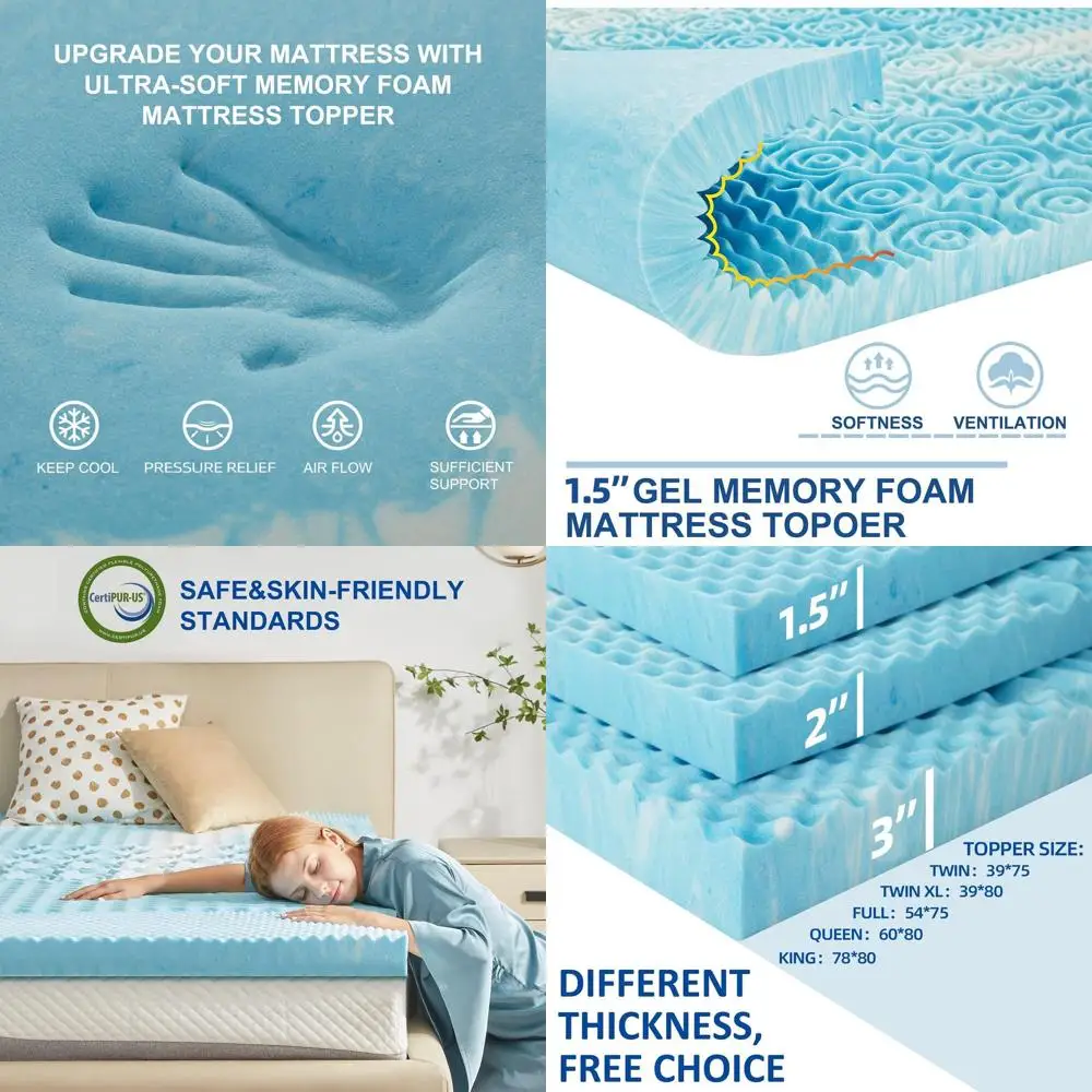 

King Size 1.5 Inch 5-Zone Memory Foam Mattress Topper - Pressure Relieving Soft Pad, CertiPUR-US Certified