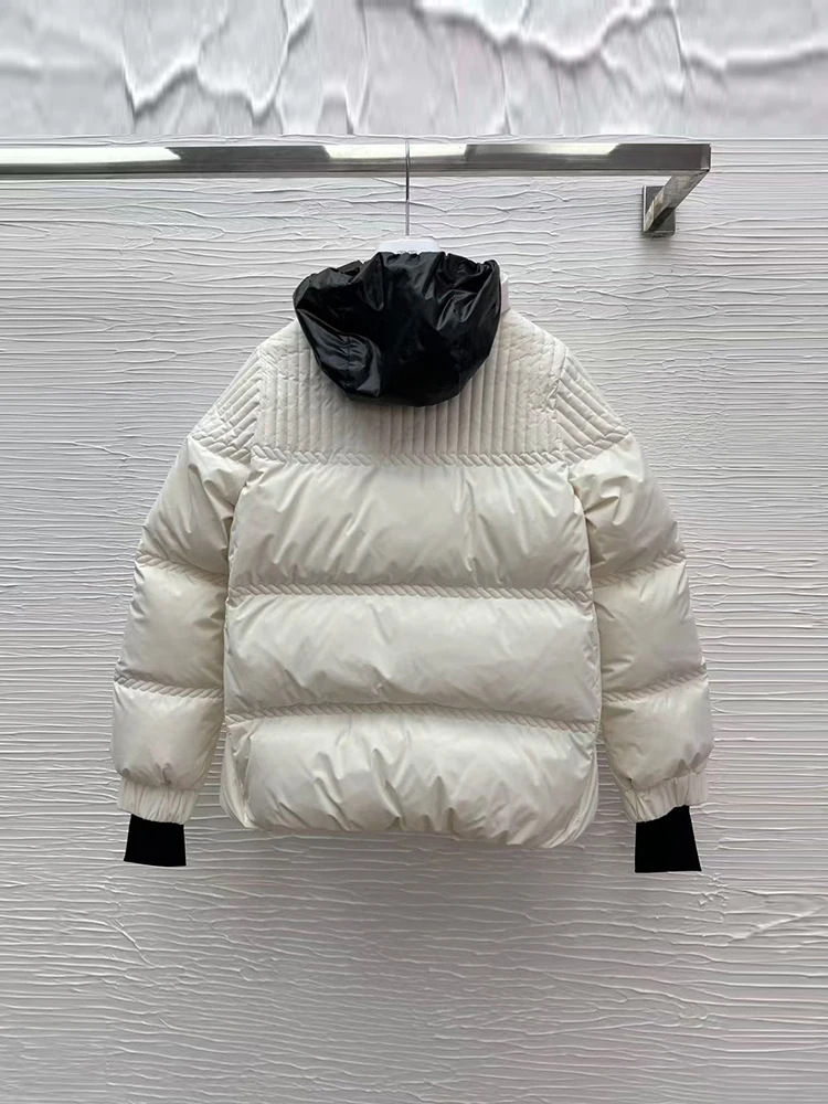 Winter Fashion Outdoors White Color Simplicity Warm Down Jacket Women's Hooded Stand Collar Zippers Pocket Long Sleeve Jacket
