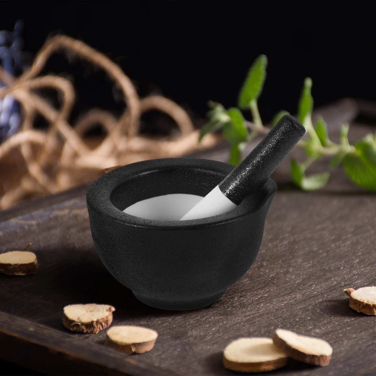 

1Set Ceramic Mortar and Pestle Set for Seasoning Spices Pills Crushing in Kitchen Household Use and Pestle Set