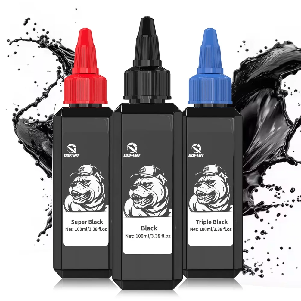 DQFART Triple Super Black Tattoo Ink 100ml 3Pcs/Set High-quality Long-lasting Safe Tattoo Ink Creative Designs Skin Coloring