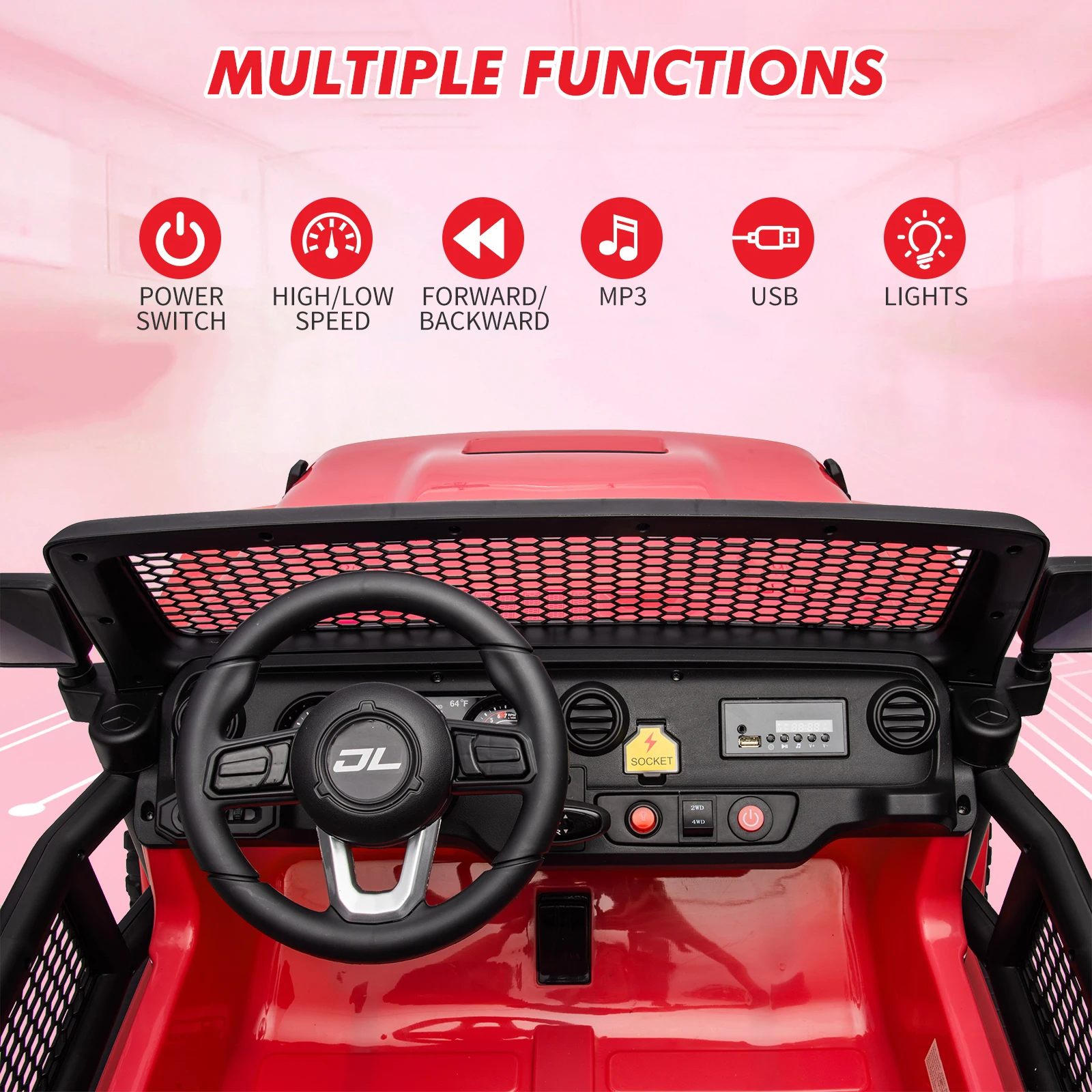 24V 7AH Kids Ride on Truck Car 2 Seater Electric Vehicles 2WD/4WD Switchable Battery Powered Cars with Remote Control