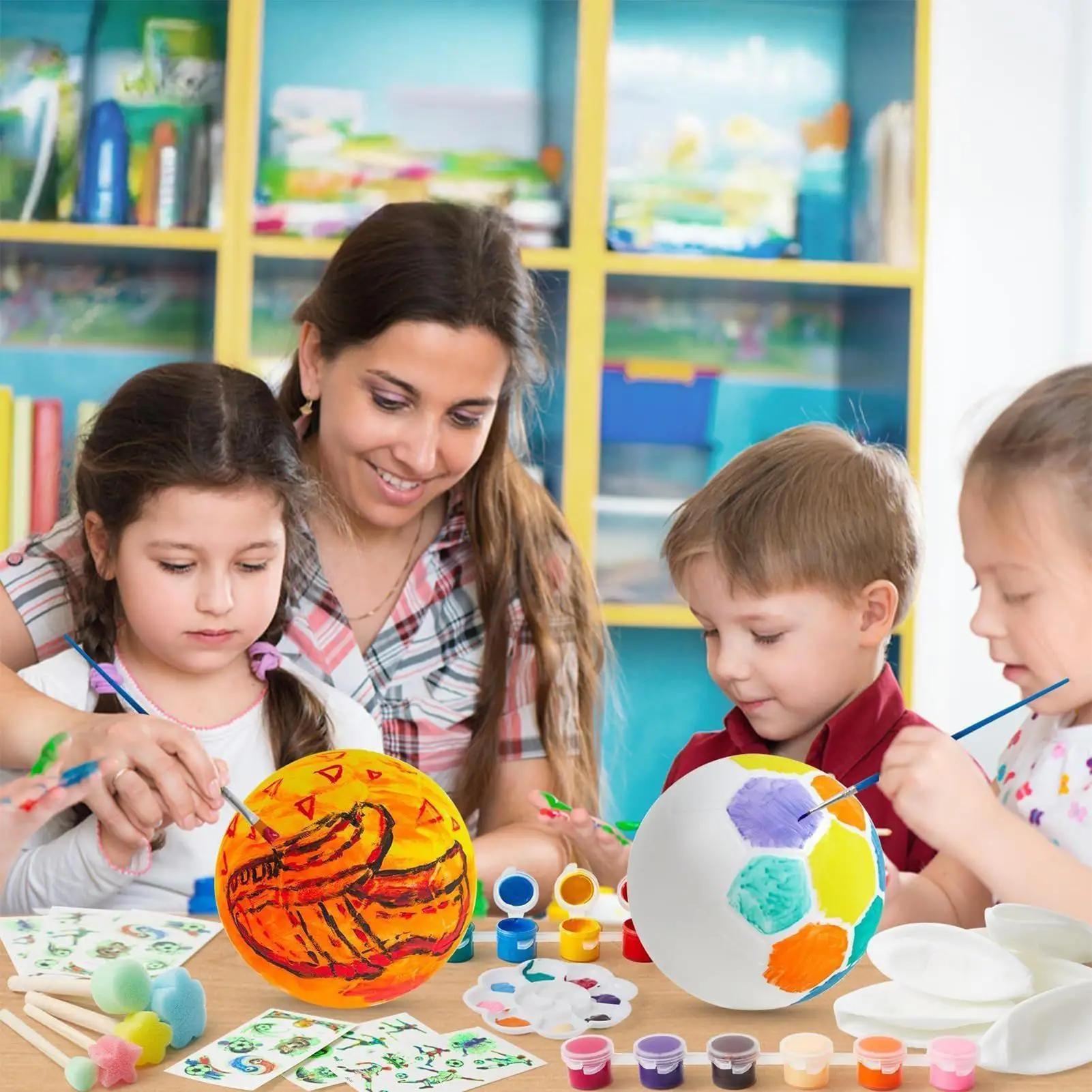 Kit de lámpara de fútbol para niños, juguetes de pintura de grafiti de fútbol, suministros de arte con pegatinas brillantes para dormitorio y sala de estar