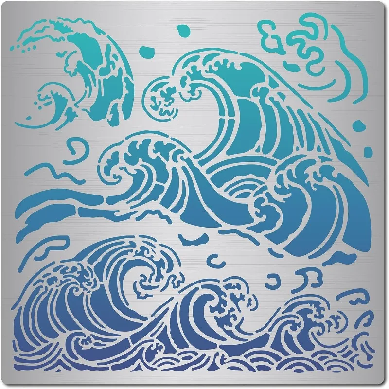 1pc Sea Waves Stencils Metal Drawing Painting Template Reusable Ocean Wave Pattern Stainless Steel Stencils for Scrapbooking