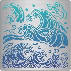 1pc Sea Waves Stencils Metal Drawing Painting Template Reusable Ocean Wave Pattern Stainless Steel Stencils for Scrapbooking