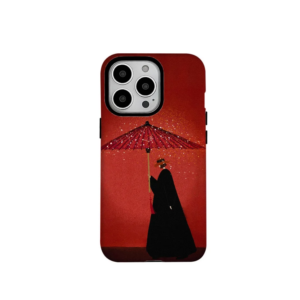 Korean Golden Flash Red Umbrella Girl 2-in-1 Fashion Case for IPhone 15 14 13 Pro Max Back Phone Cover for 12 11 Pro Max XR Capa