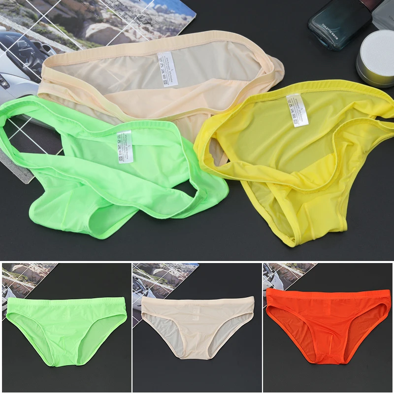 

Sexy 10 Colors Men's M-4XL Panties Quick-Drying Silky Underwear Solid Ice Silk Briefs Boxers Male Comfortable Solid Underpants