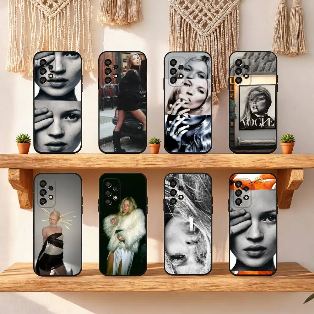 Model K-Kate M-Moss Phone Case For Samsung Galaxy S25 S24 S23 S22 S21 S20 S10 S10E Ultra Plus FE Note 20 Ultra Black Cover