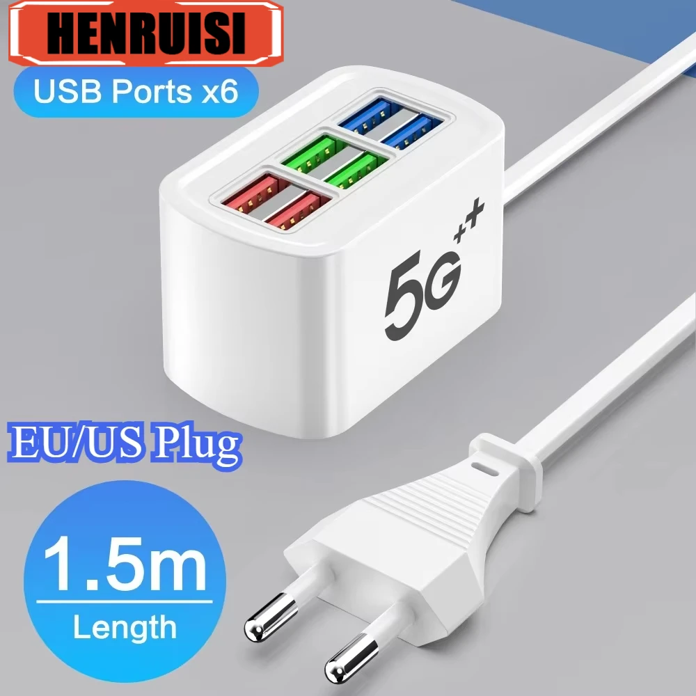 Universal Power Strip Electric Socket 6 USB Ports Multifunction Extension Cable Table Socket EU US Plug Phone Charger Adapter