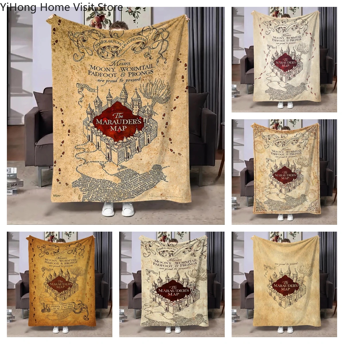 

Soft Marauders-Map Throw Blankets, 3D Printed Flannel Blanket Living Room Sofa Camping Picnic Travel Warm Blanket Holiday Gifts