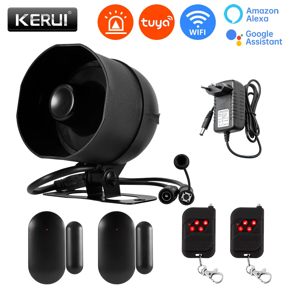 KERUI 120db Siren Alarm Tuya Smart WiFi Loudly Speaker Alarm System with Door Window Sensor Burglar for Home Security