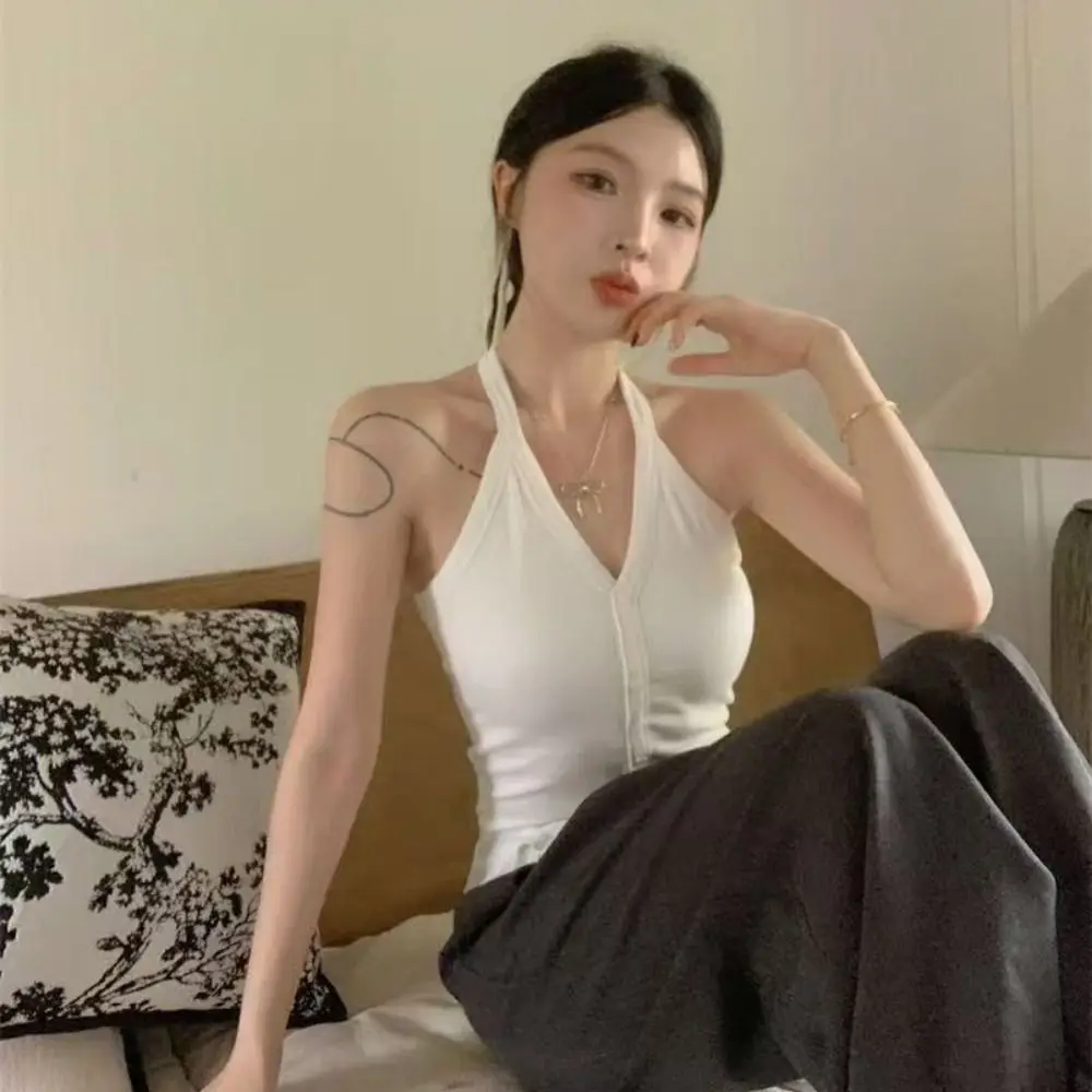 الرجعية الرسن محبوك سليم المحاصيل الأعلى Y2K جولة الرقبة المرأة سترة أعلى قميص الجوف خارج أكمام بروتيل الشارع الشهير