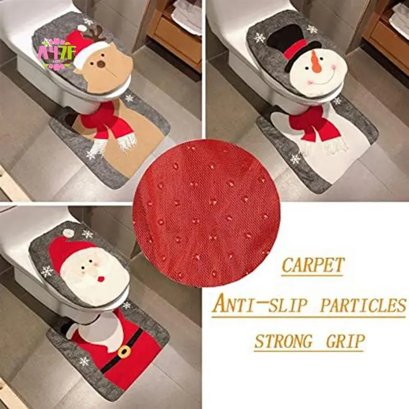 

A47F-Рождественский чехол на сиденье унитаза и набор ковриков Рождественское украшение для ванной комнаты в стиле лося Простота установки Простота в использовании