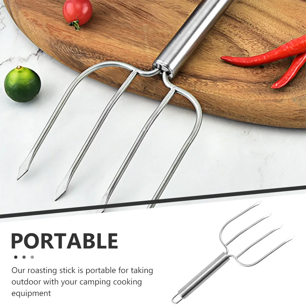 Tenedor de cocina de barbacoa de acero inoxidable, tenedor de barbacoa multifuncional para Picnic, Camping, asar al aire libre, carne de pollo y cordero