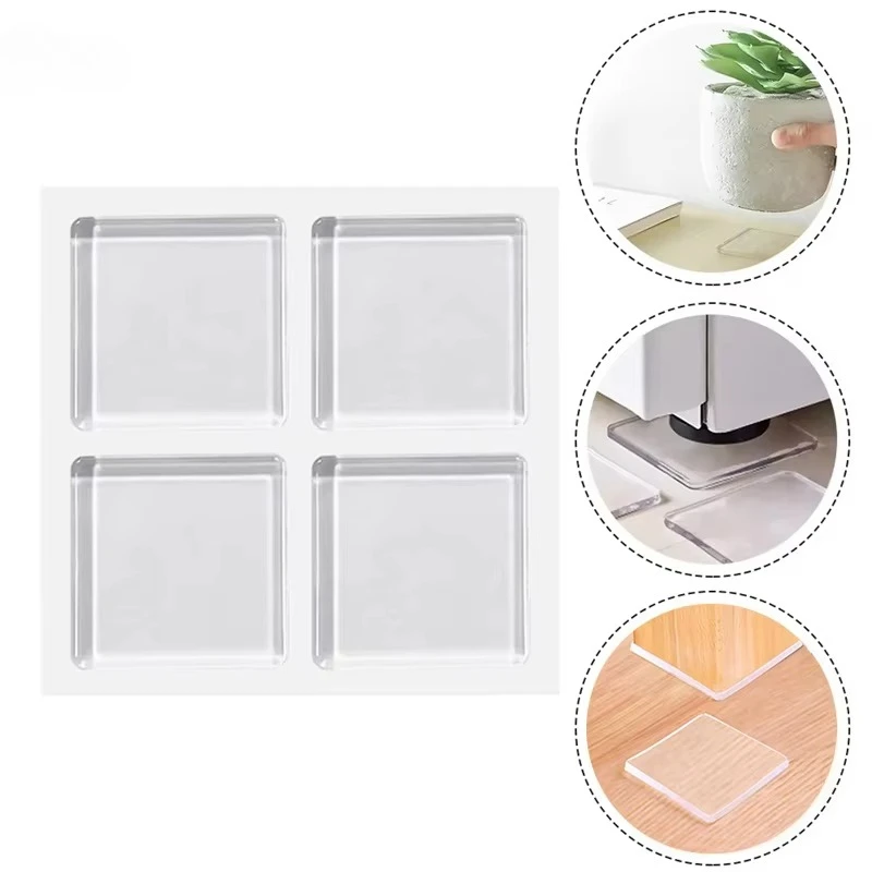 PU Rubber Pads Square Self Adhesive Anti Slip Feet Pads Shock Absorbing Clear Furniture Pads Door Bumper Anti Scratch 4/8 Pcs