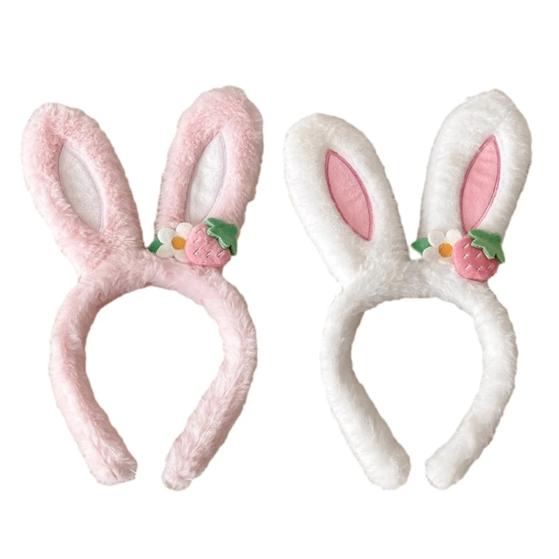 Plush Rabbit Ears Headband Strawberry Flower Plush Hair Hoop Photo Props