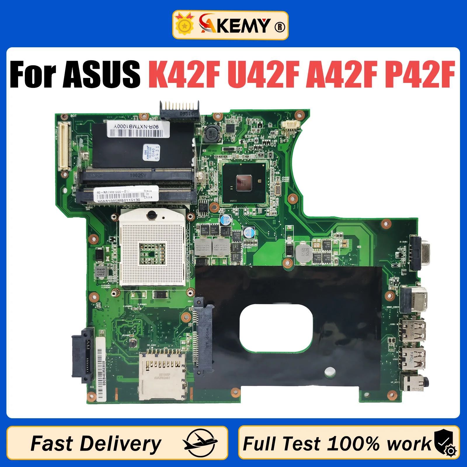 

AKEMY Notebook K42F Mainboard For ASUS X42F U42F A42F P42F Laptop Motherboard HM55 PGA-989 100% Test OK