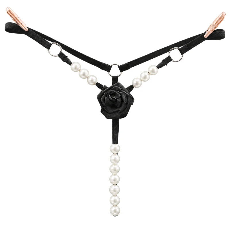 Beading Women Sexy Panties Rose Ladies Underwear Thin-Strap Female G-String Pearl Massage Pants Open Crotch Woman Lingerie Thong
