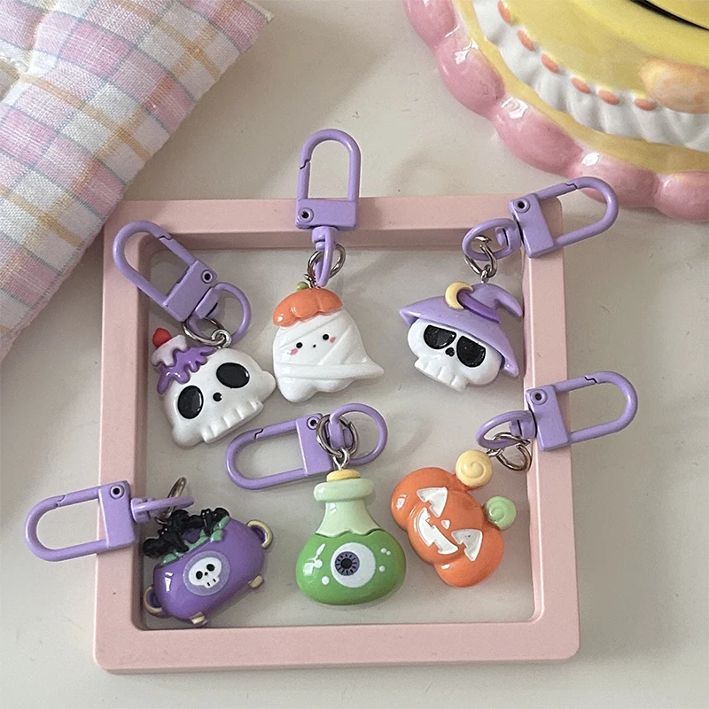 Cute Cartoon Halloween Pumpkin Ghost Keychain Pendant For Women Kids Kawaii Car Key Ring Backpack Decoration Accessories Gifts image 2